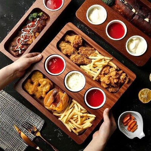 Snack Plate with 3 Round Sauce Bowls Decor Sauce Dish for
