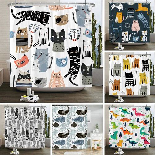 Cat Printed Shower Curtain Cartoon animal Bath Curtains Bath