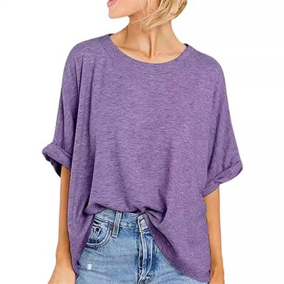 2025 Womens High Elastic mforle Casual Loose Half Sleeve T-