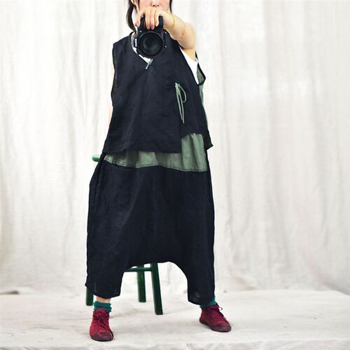 Linglong/baggy pants, loose hanging crotch pants, ramie cont