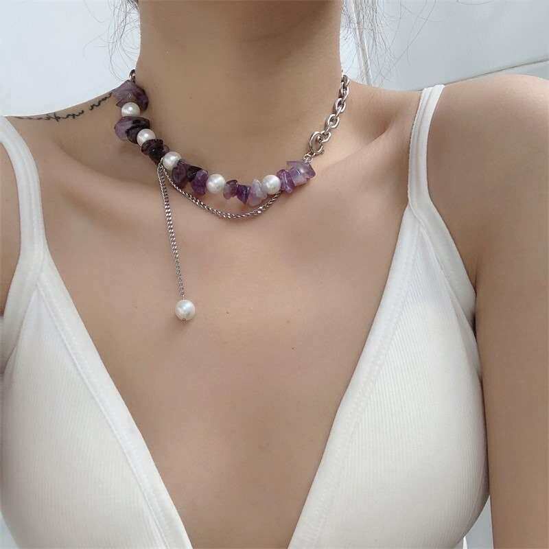 ins wind light luxury natural purple gemstone pearl stitchin - 实物图