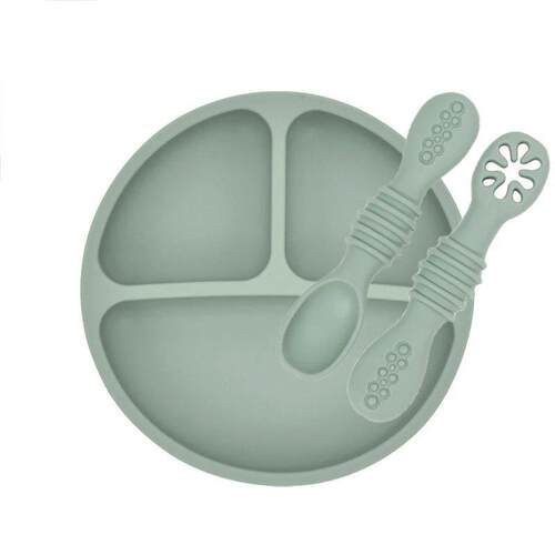 3Pcs  Baby Safe Silicone Suction Dining Plate Learning Spoon