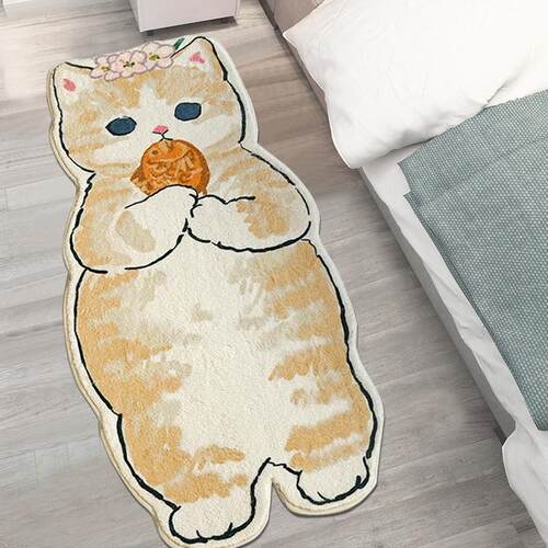 INS Cartoon Cat Carpet Rug Plush Shaggy Fluffy Irregular Bed