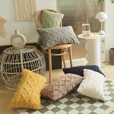 Winter Plush Geometric Sofa Cushion Cover Throw Pillow Case