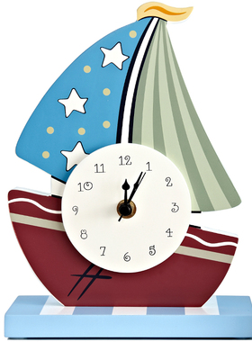 米图宝贝帆船主题装饰品家居小摆件儿童钟表静音创意书桌可爱摆钟