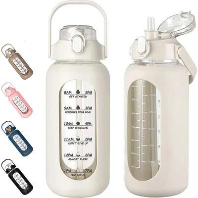 1000ML Glass Water Bottles With Straw, Glass Bottle With Sil