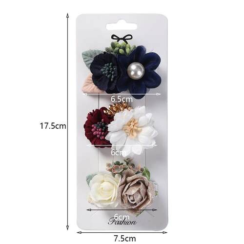 3Pcs/Set Artificial Flower Baby Girl Hair Clips Pearl Chiffo