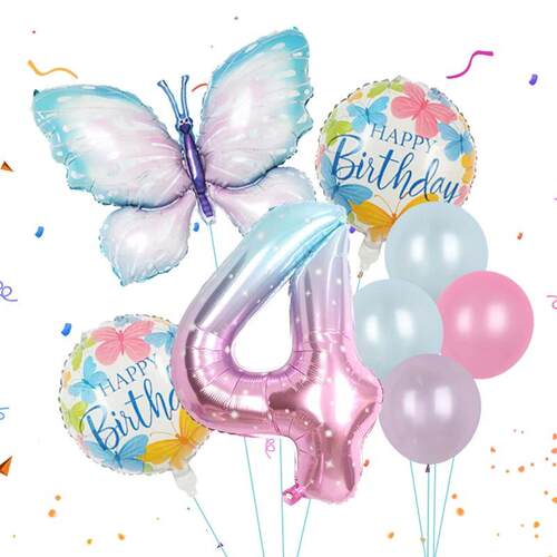 8pcs Butterfly Balloon Set 40inch Gradient Colorful Number