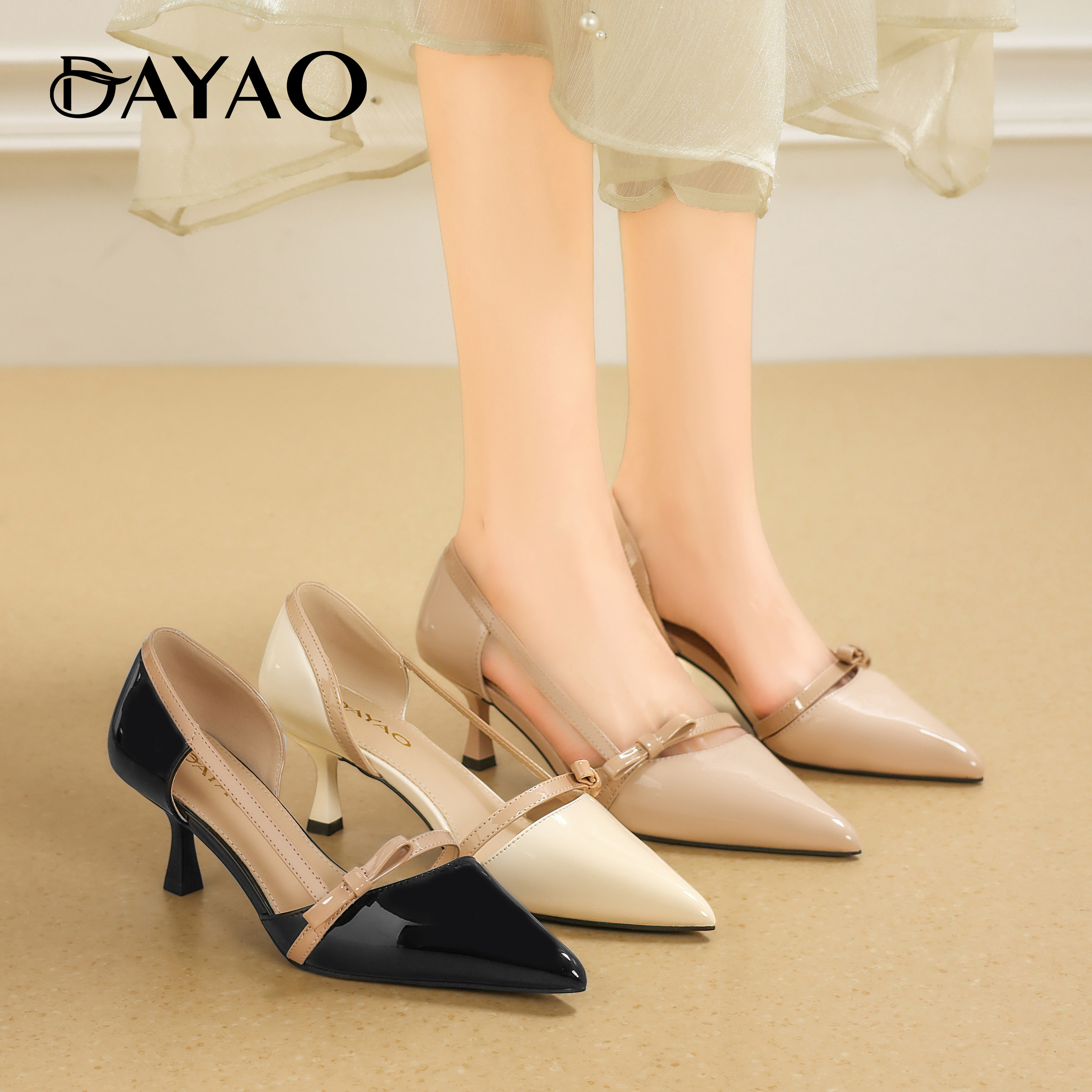 大尧2026年春季新款尖头细跟3cm法式高跟鞋舒适百搭浅口单鞋L593