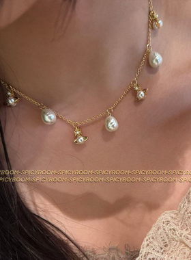 新款巴洛克珍珠小土星多吊坠项链精工强光天然异性淡水珍珠锁骨链
