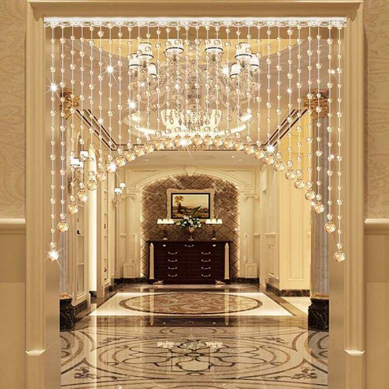 门帘水晶珠帘玄关隔断挂帘卧室客厅过道装饰打孔弧形阳台花晴帘影