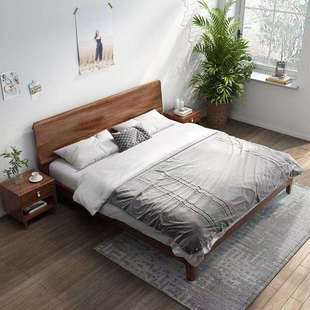 实木床橡木主卧原木双人床简约斜靠大板床家用高靠背大床