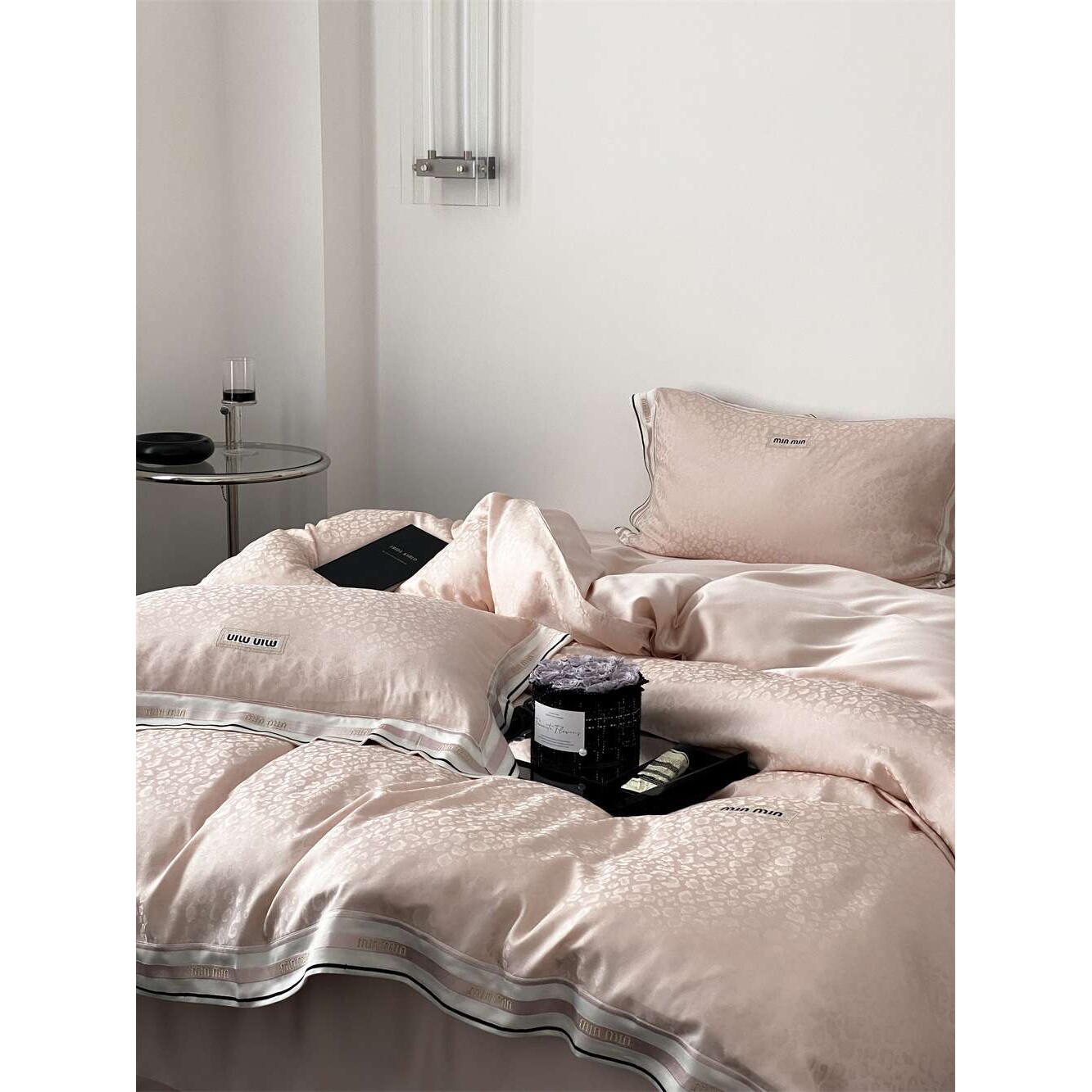 高颜值轻奢设计师款80支天丝奢华亲肤舒适豹纹提花面料绣花套件