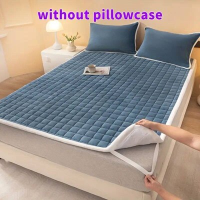 1pc Quilted Maress Topper, Soft Velvet Milk Fiber Maress ver
