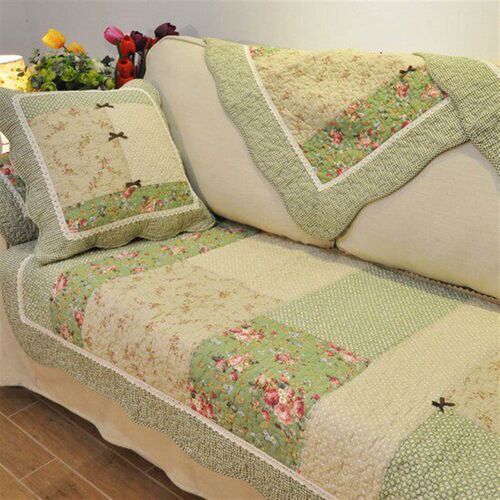 Green Floral Sofa Covers Couch Cover Pastoral Washed Cotton