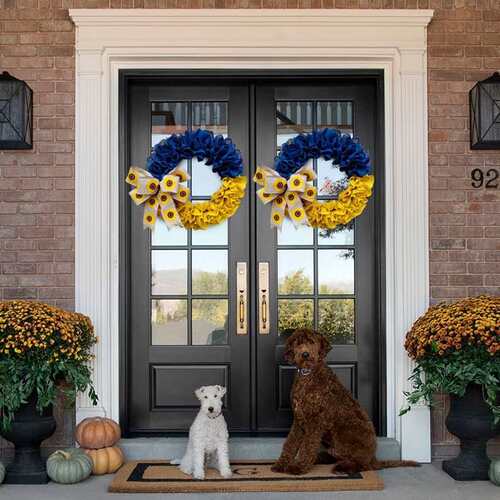 Shuangfu Ukrainian linen wreath Ukrainian flag wreath front