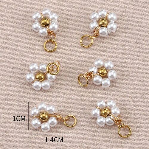 20pcs Stainless Steel Flower Imitation Pearl Beads Charms Pe
