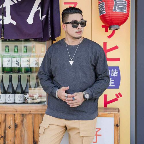 Main push goods large size mens loose solid color round nec