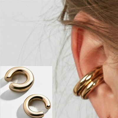Unique Fake Piercing Metal Ear Clips Asymmetry Round Cartila