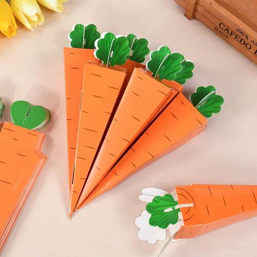 12pcs Easter Carrot Paper Candy Box Bunny Rabbit Cookie Snac
