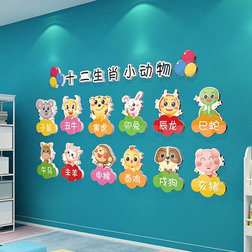 十二生肖墙贴纸壁画托管班教室楼梯墙面装饰幼儿园环创主题墙成品