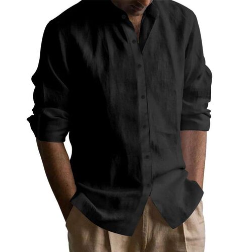 Mens Henley Shirts Cotton Linen Open Stitch Lightweight Bre