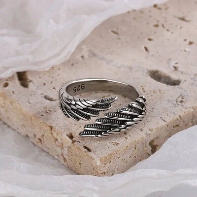 rendy Angel Wings Women Girls Men Rings Retro Open Adjustabl