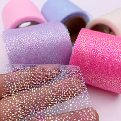 6cm*5Yards Symphony Silver Dot Mesh Curly Rainbow Tulle Bow