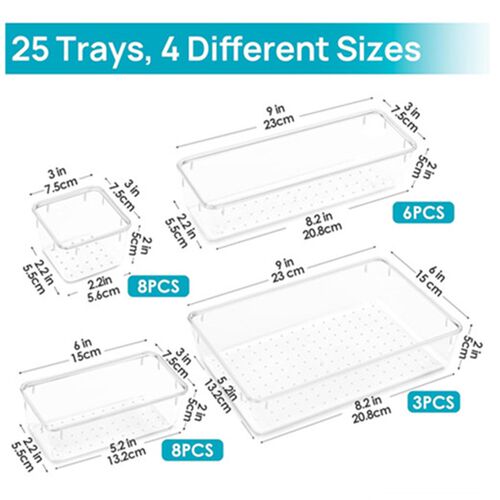 Clear Plastic Drawer Organizers Set Trays Storage Bins