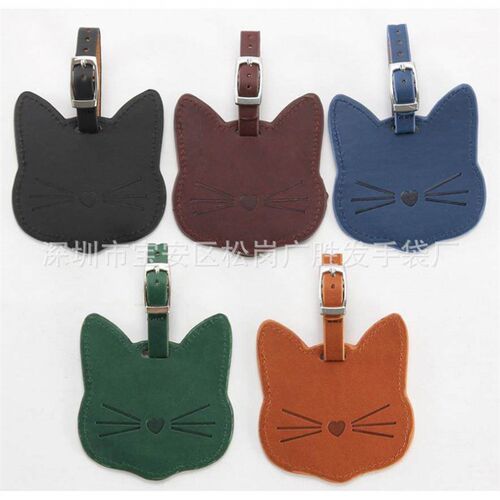 Airplane Suitcase Tag Colorful PU Leather Cat Shape Holiday