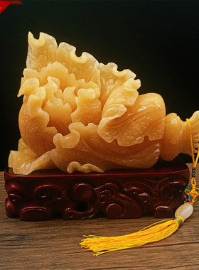 纯手工雕刻天然黄玉白菜摆件客厅玄关办公桌家居饰品乔迁开业送礼