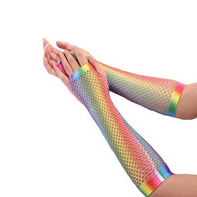 Rainbow Mermaid Arm Sleeves Fish Scale Pattern Printed Finge