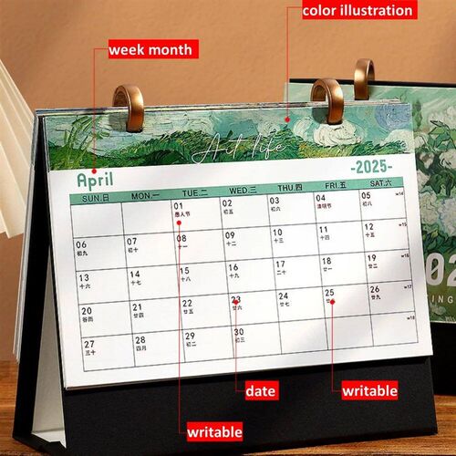 Vintage Painting 2025 Calendar Desktop Flip Page Large Calen