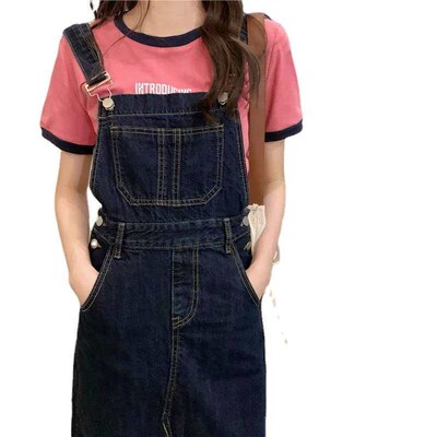 Denim strap dress, retro split design, niche denim dress, wo