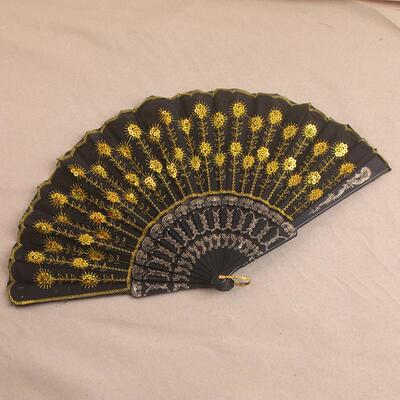 Chinese Japanese Folding Peacock Hand Fan sequin Dance Fan