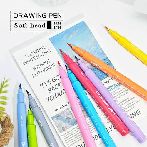 12 Pastel Colors Arts Calligraphy Brush Pen Brush Tip Marker