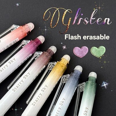 Glitter Gel Pens, 6 Colors Glitter Erasable Pens 0.7MM Fine