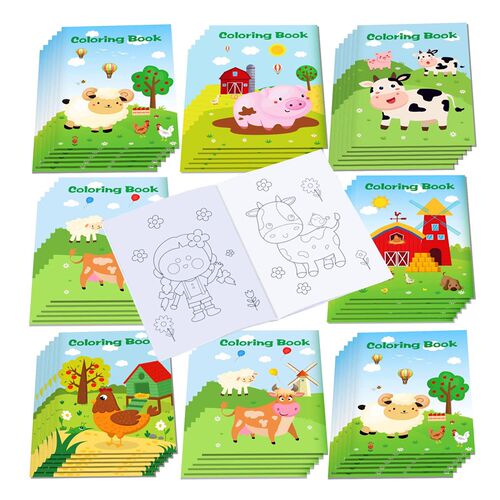 12pcs Cartoon Farm Animal Graffiti Painting Book DIY Colorin