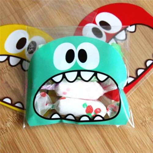 50/100pcs Cute Monster Sharp Teeth Plastic Bags Xmas Gift Pa