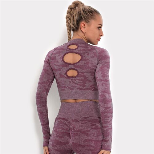 Long sleeve top fitness suit Yoga suit camouflage seamless c
