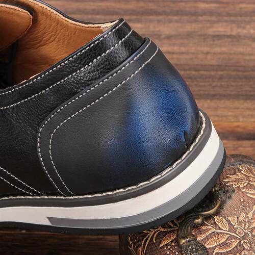 Men Casual Shoes 大尺码男士休闲鞋擦色时尚皮鞋舒适透气单鞋