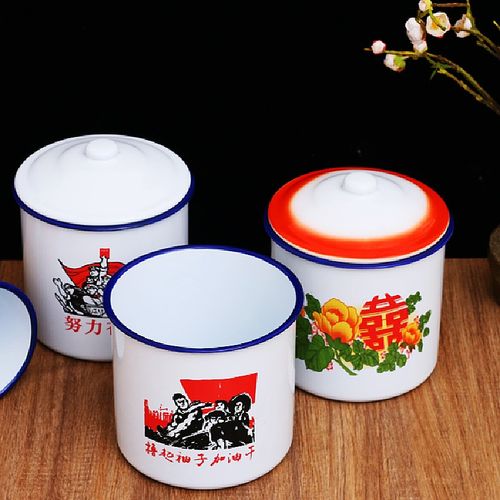 搪瓷杯带盖复古大瓷缸经典怀旧老式洋瓷缸口杯茶杯铁水杯3000毫升