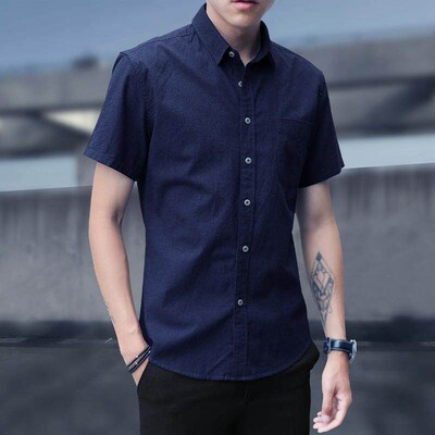 Summer Short-sleeved Shirt Mens Oxford Spinning Thin White