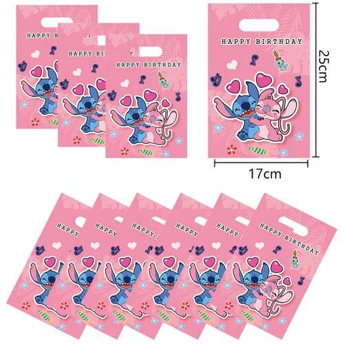 10/40PCS   Stitch Gift Bag Plastic Loot Candy Bag Pink Stitc