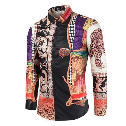 -Autumn and winter new popular leopard casual mens long-sle