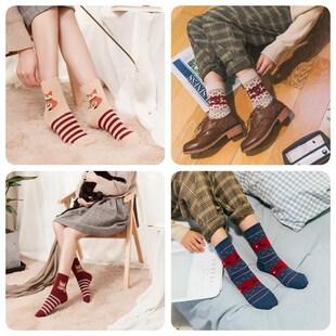Boxed Socks圣诞袜子女秋冬可爱中筒袜大红新年棉袜潮 Christmas