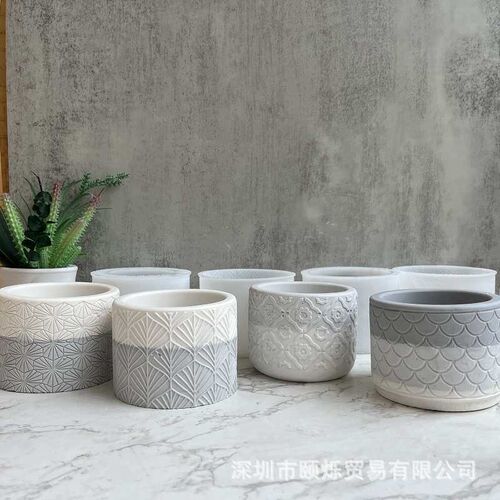 Round pattern flowerpot silicone mold cement gypsum resin fl
