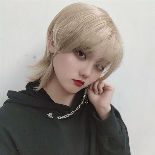 Wolf Tail Hairstyle Wig Male Short Hair Full Headgear Japane