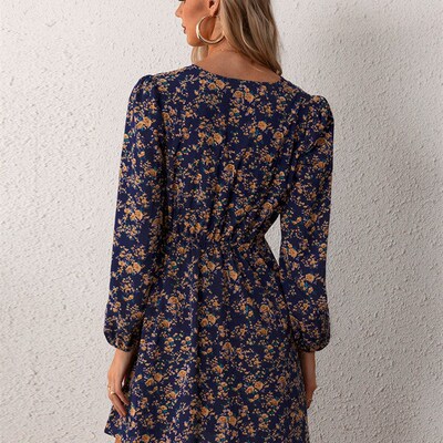 MISS PETAL Plunge Neck A-Line Mini Dress For Woman Ditsy Flo