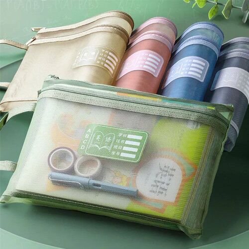 A4 Stationery Storage Bag Double-layer Mesh Zipper Bag Large